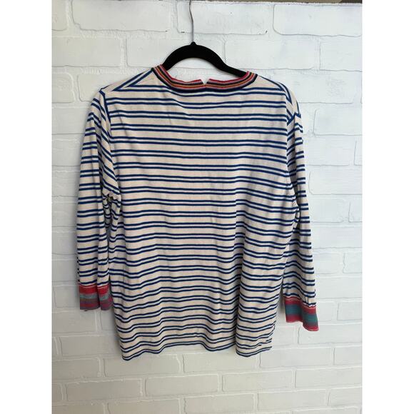 CAbi Women's Blue and Cream MultiColored Hem Striped 3/4 Sleeve Sweater sz M - Picture 2 of 7